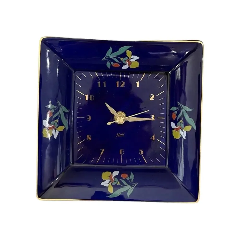 China Specialties Blue Blossom Square Wall Clock Fiesta, Hall Vintage Floral
